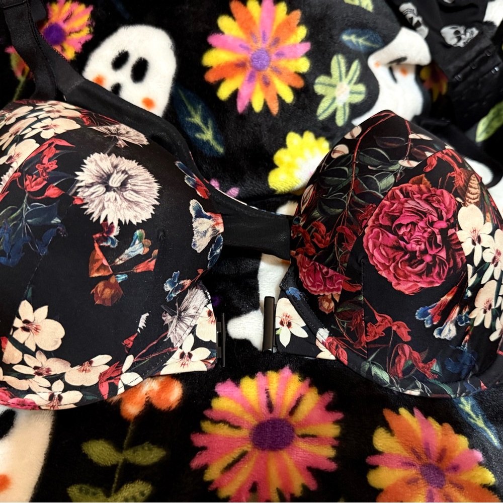 Torrid Black and Red Floral Bra Intimates